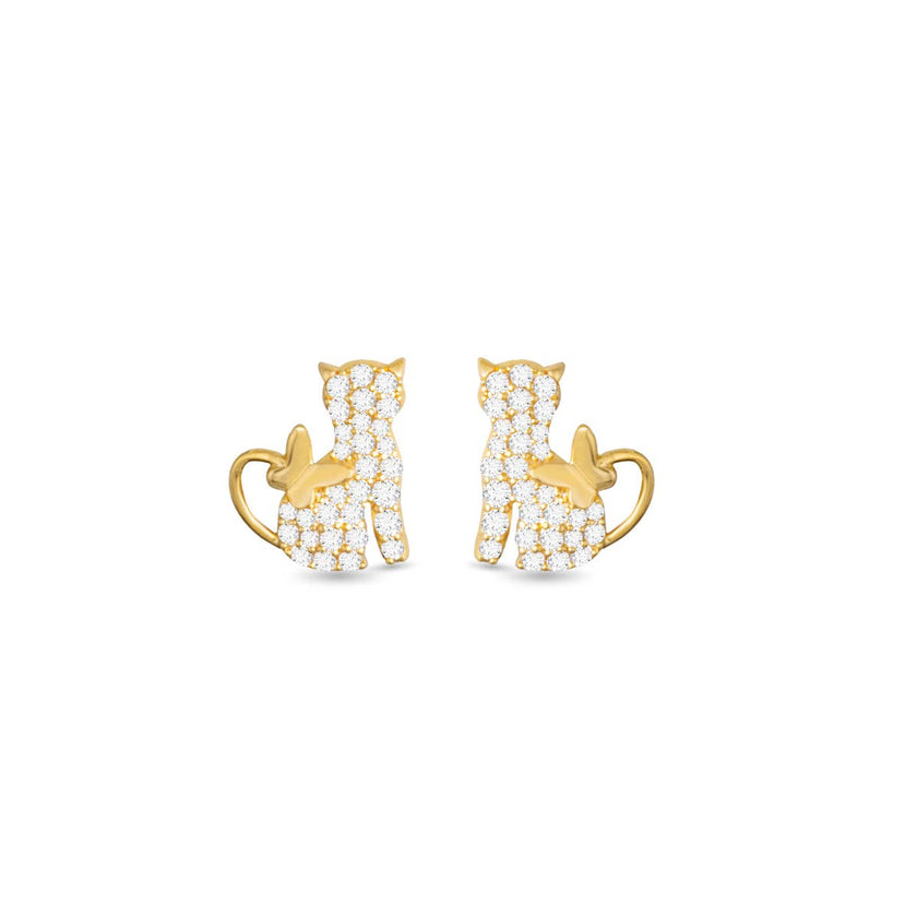 CZ Cat with Butterfly Tail Earrings -  Gold