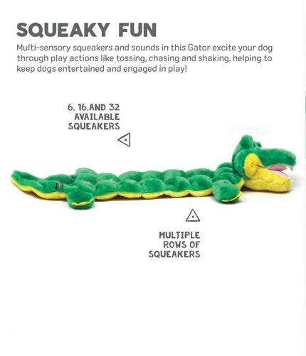 Outward Hound Squeaker Matz Gator Plush Dog Toy Green XL