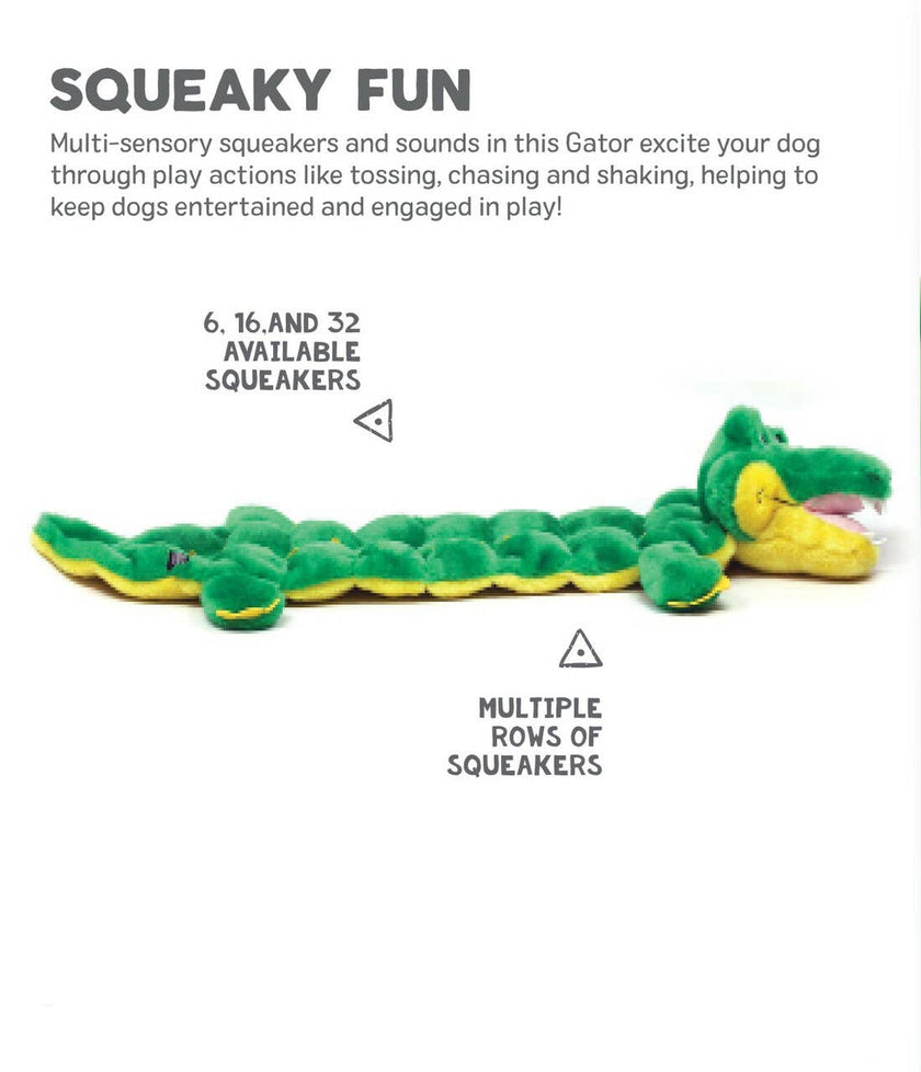 Outward Hound Squeaker Matz Gator Plush Dog Toy Green XL