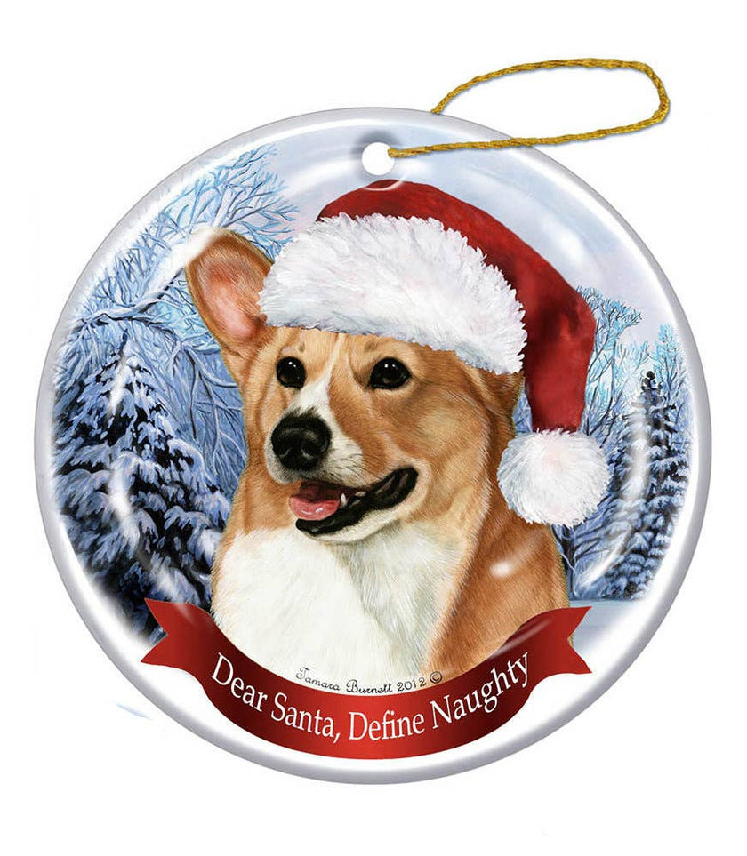 Corgi Santa Hat Dog Porcelain Ornament