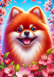 Pomeranian Colorful Floral Large House Flag