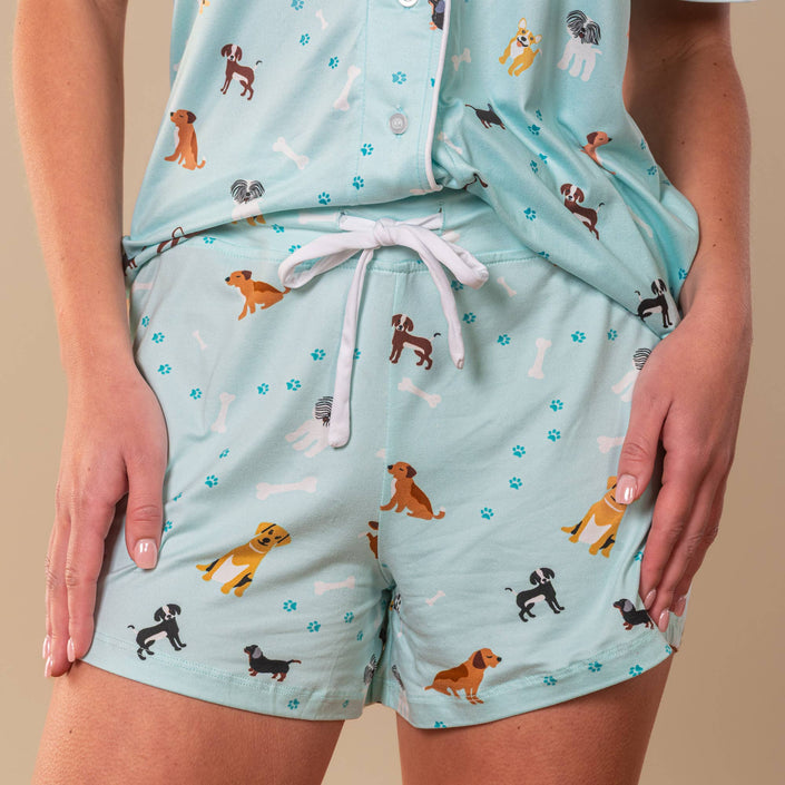 Pajama Shorts Bark At The Park Dog Blue PJ Shorts