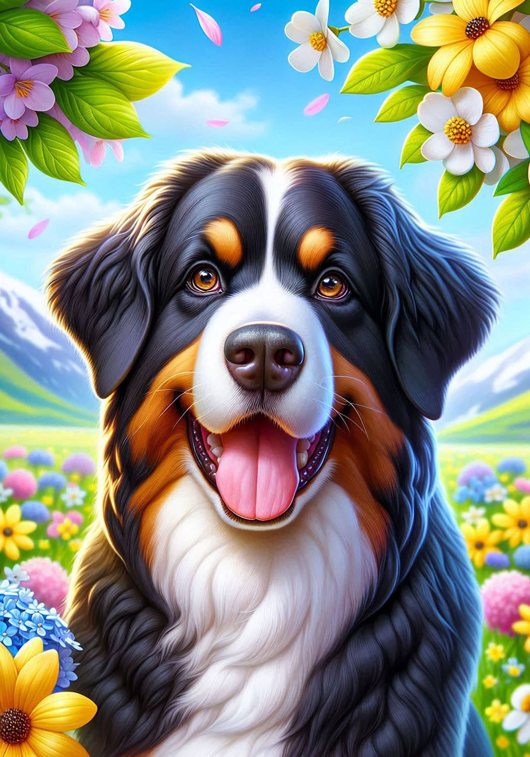 Bernese Mountain Dog Large Colorful House Flag