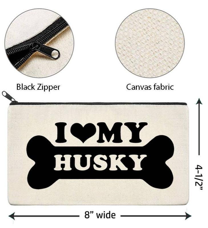 I Love My Husky Canvas Multi-Use Zipper Bag