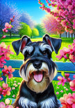 Schnauzer Black Uncropped Colorful Spring Large House Flag