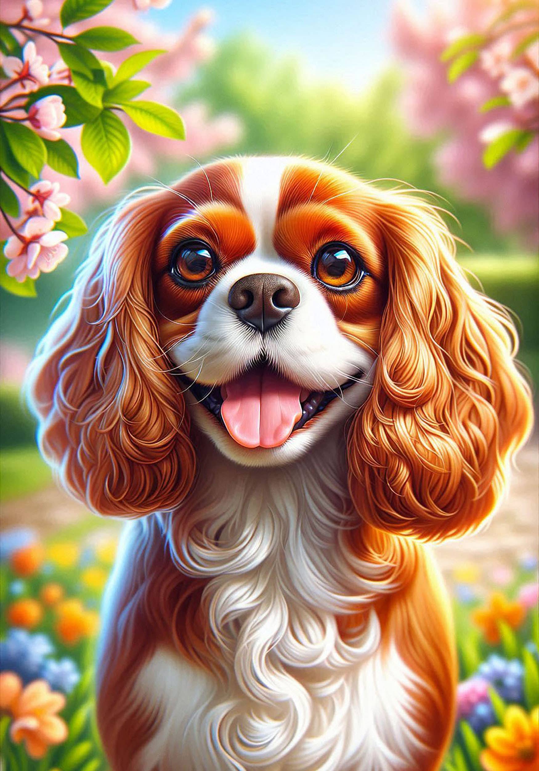 Cavalier King Charles Blen Colorful Floral Large House Flag