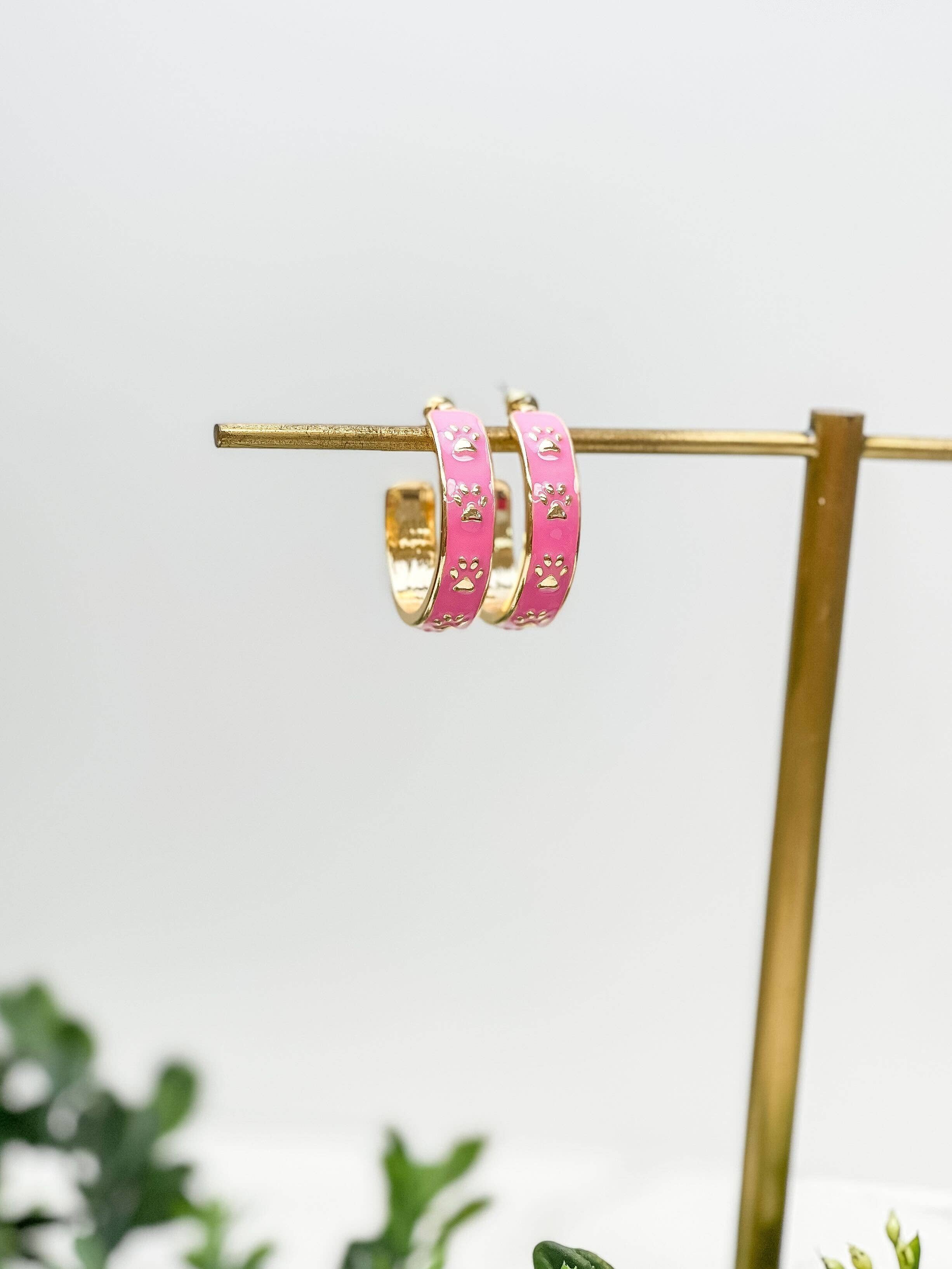 Paw Pattern Enamel Hoop Earrings