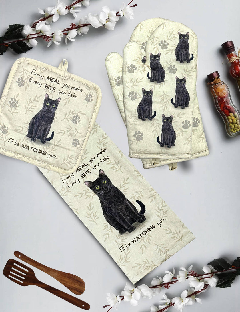 Black Cat, oven mitt set