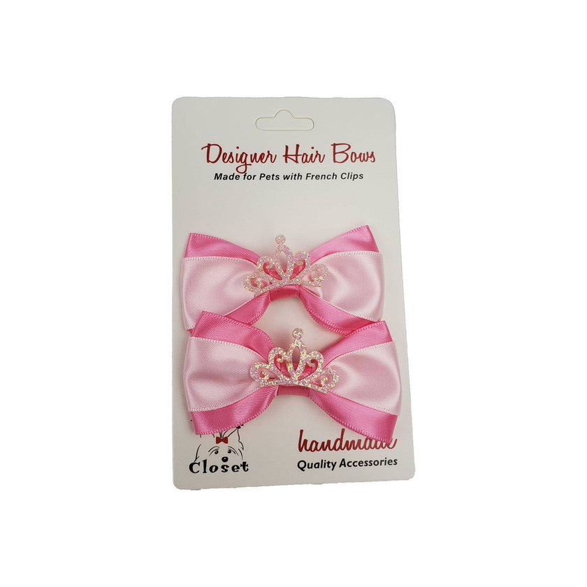 Pink & White with Tiara Dog Hair Bows