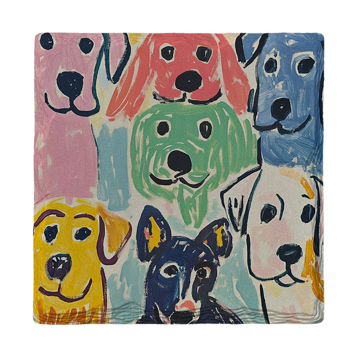 Colorful Dog Smiles | Drink Coaster | Absorbent Ridged Ceramic