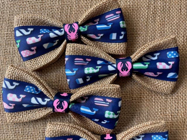 Preppy Coastal Whales Lobster Center Velcro Collar Bow Tie for Cat and Dogs