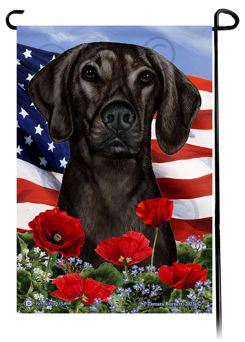 Plott Hound Black - Patriotic Flowers Garden Flag
