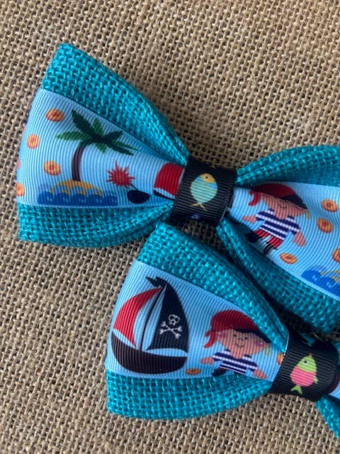 Pirates, Palm Trees & Pirate Ships on Teal Burlap