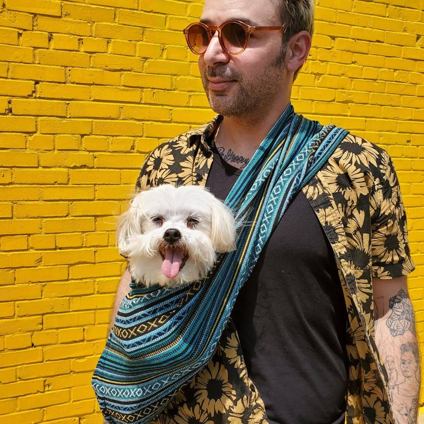Dog Sling Woven Peacock Blue Design