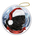 Pug (Black) Santa Hat Dog Porcelain Christmas Ornament