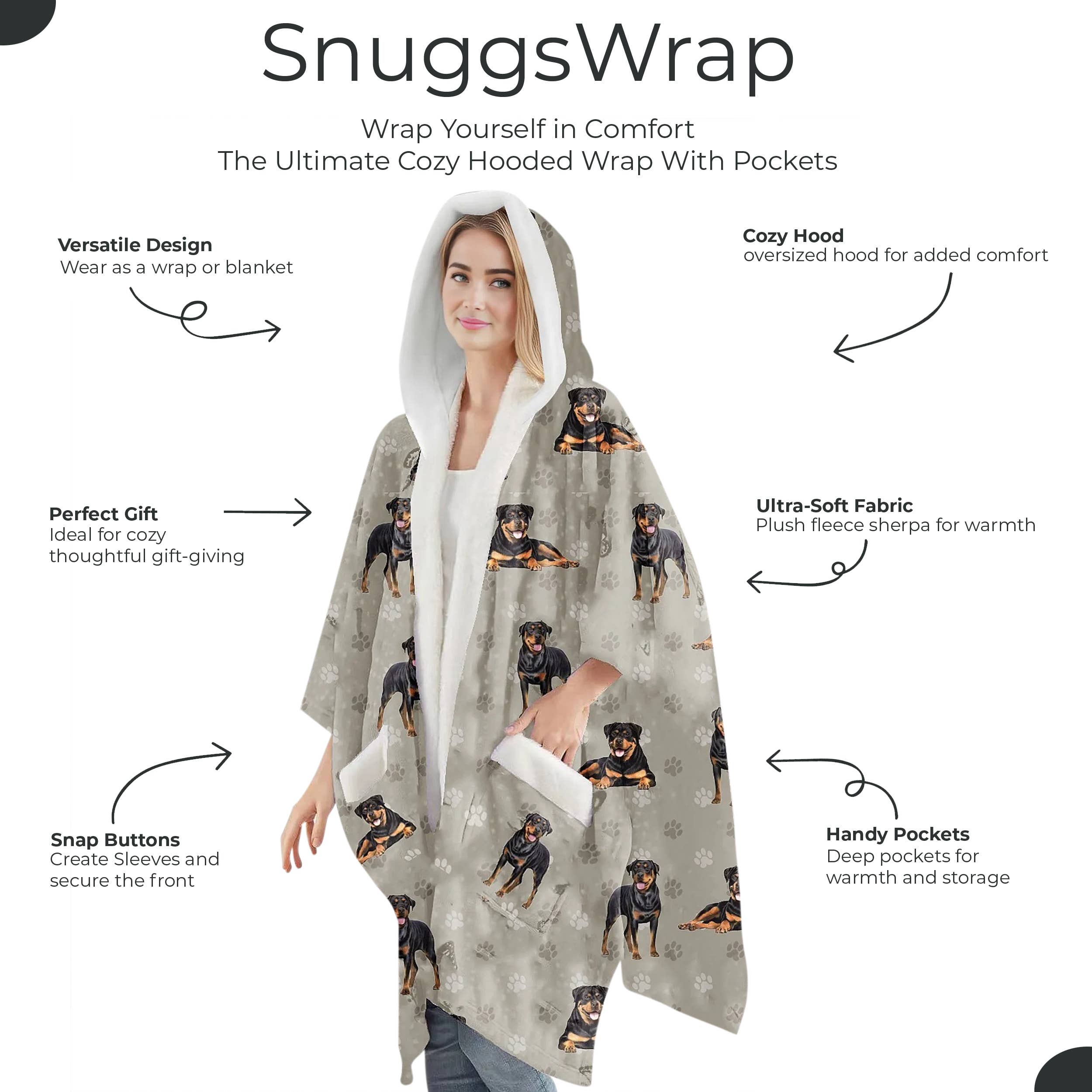 Rottweiler Snugg Wraps with Hoodie – Ultra Soft Sherpa Fleece Wrap for Pet Lovers