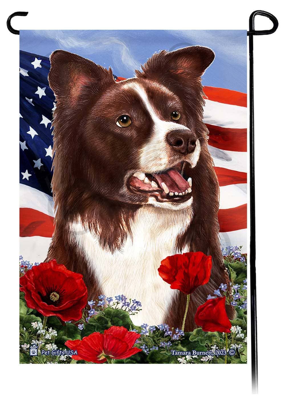 Border Collie Red and White - Patriotic Flowers Garden Fl...