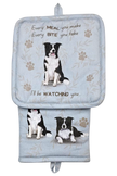 Border Collie, oven mitt set