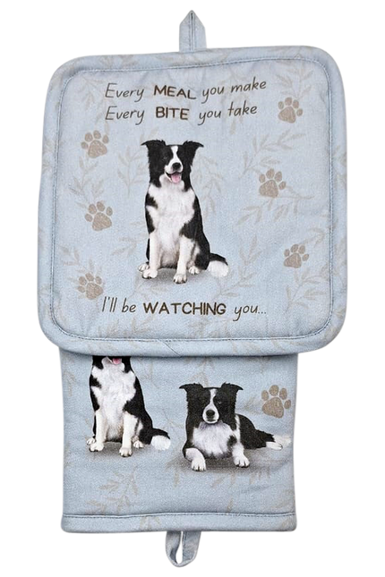 Border Collie, oven mitt set