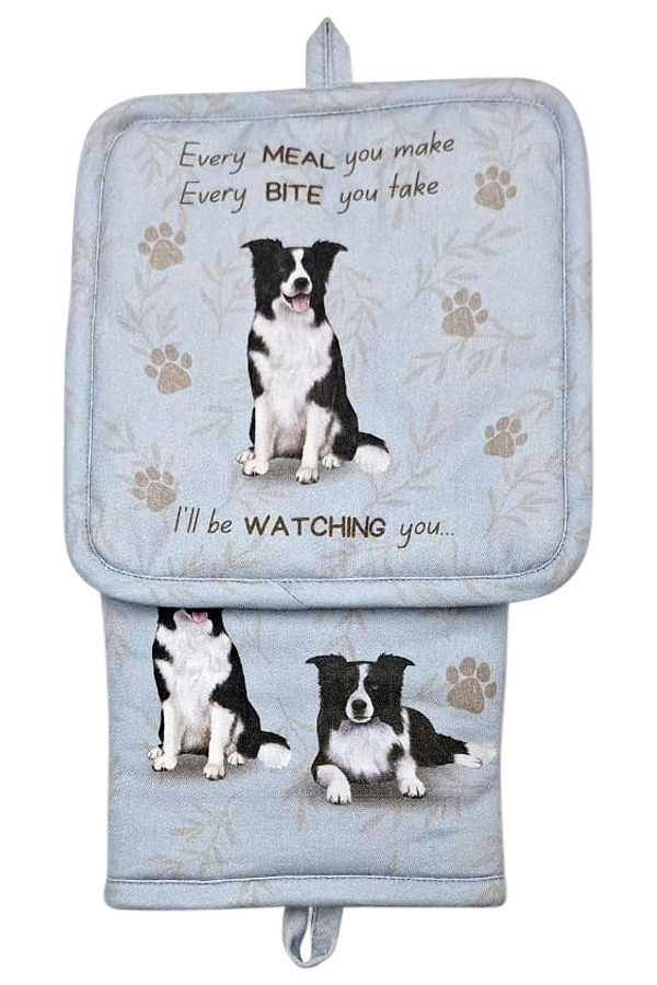Border Collie, oven mitt set