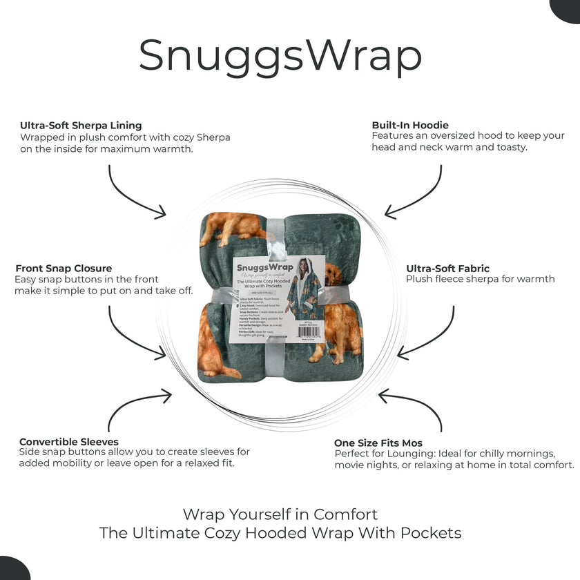 Golden Retriever Snugg Wraps with Hoodie – Ultra Soft Sherpa Fleece Wrap for Pet Lovers