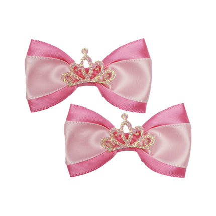 Pink & White with Tiara Dog Hair Bows
