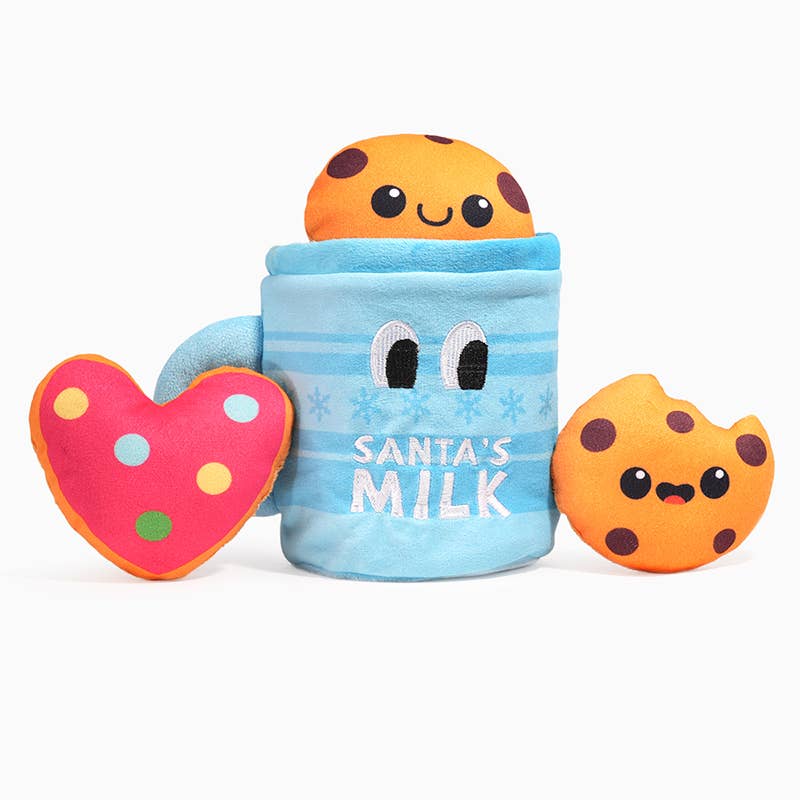 Dog Toy Santa’s Milk Cookies Plush Christmas Toy Set