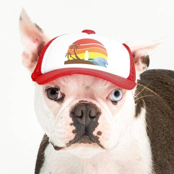 Trucker Hat for Dogs/Cats: Island sunset Red / Tiny