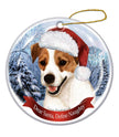 Jack Russell Santa hat dog porcelain Christmas ornament