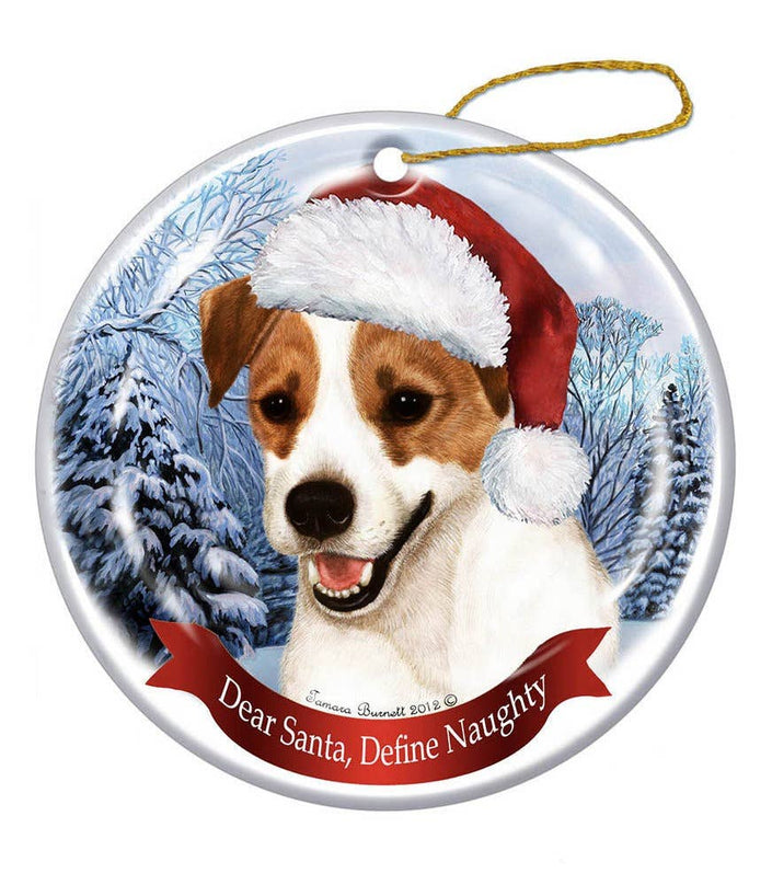 Jack Russell Santa hat dog porcelain Christmas ornament