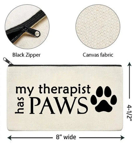 Canvas Zipper Bag - My Therapist Has Paws