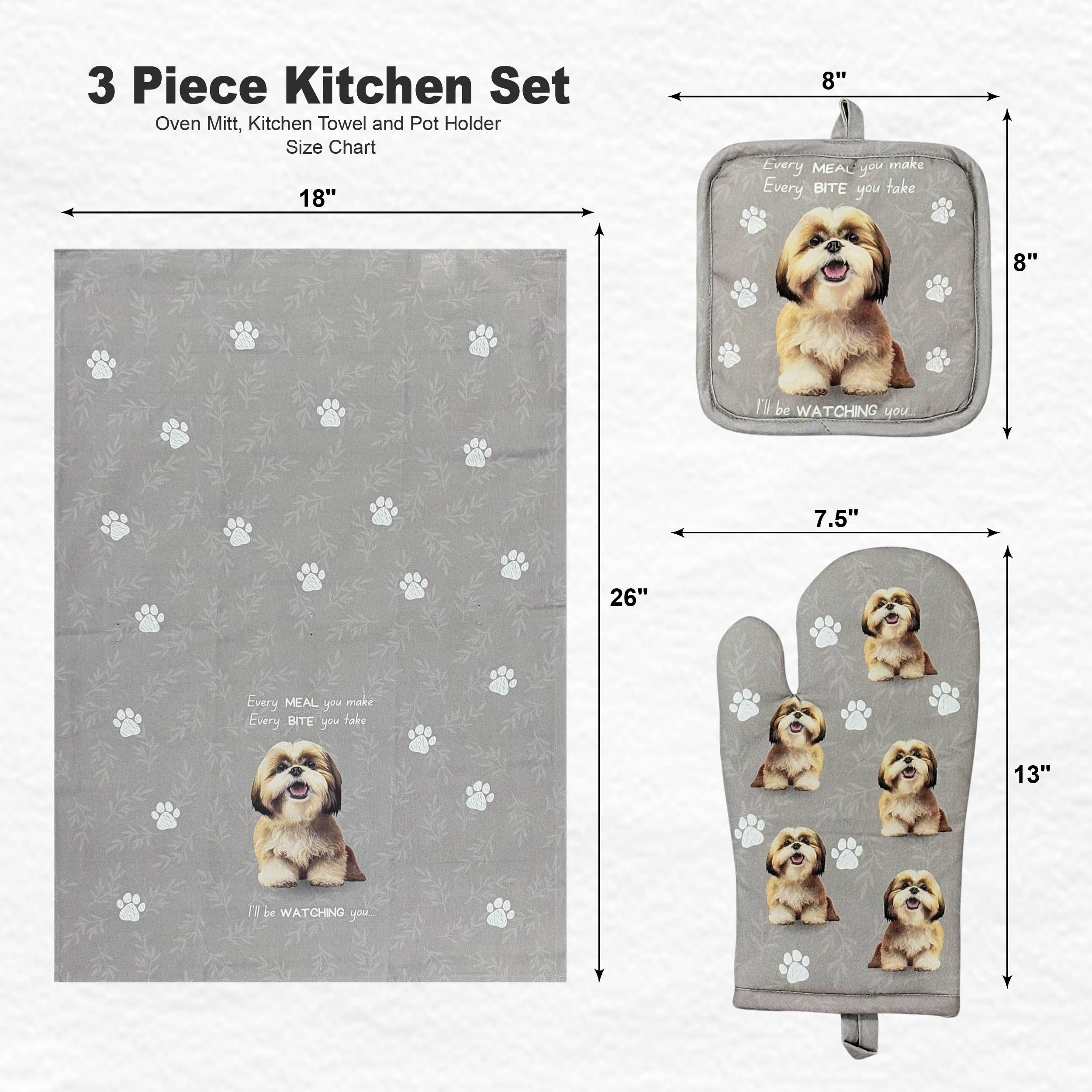 Shih Tzu Tan and White, oven mitt set