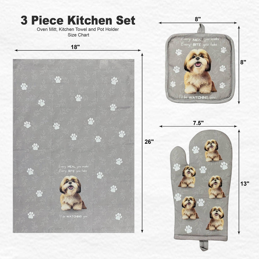 Shih Tzu Tan and White, oven mitt set
