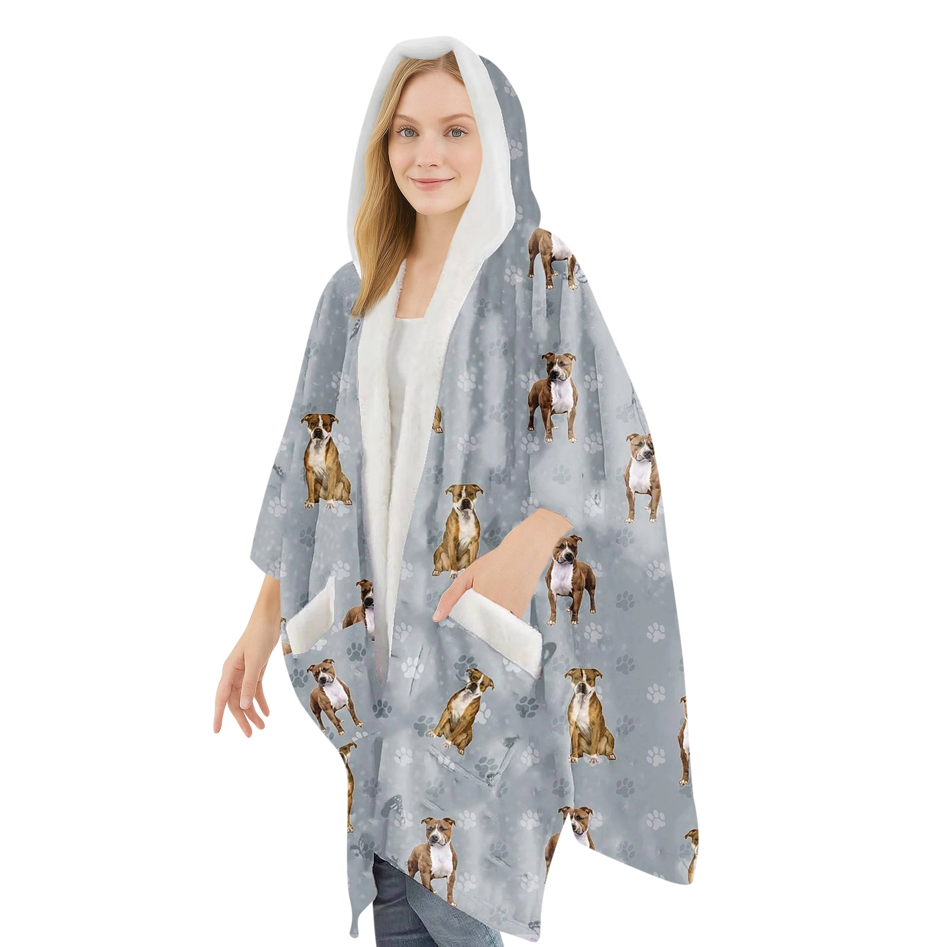 Pitbull Snugg Wraps with Hoodie – Ultra Soft Sherpa Fleece Wrap for Pet Lovers