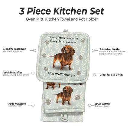Dachshund Red, oven mitt set