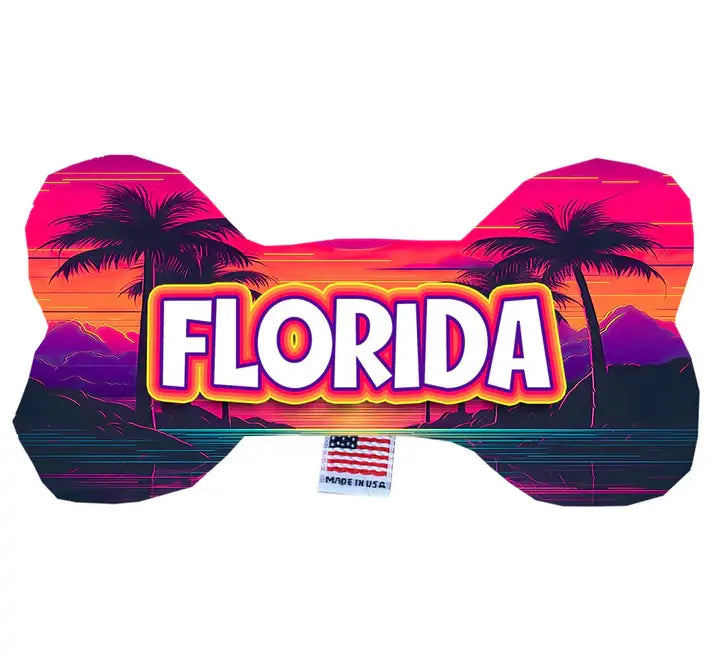 Florida Neon Beach Sunset Bone Dog Toy