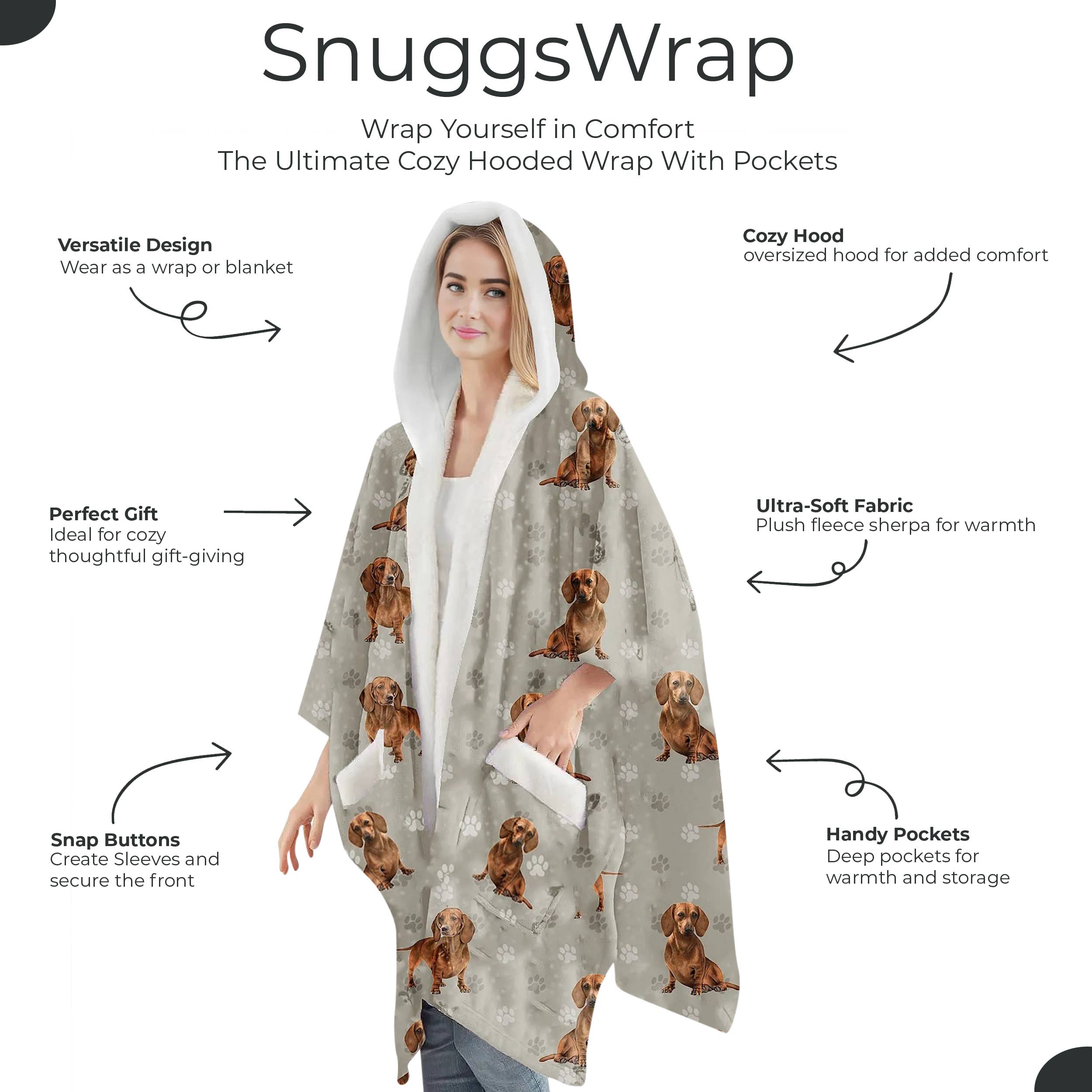 Dachshund, Red Snugg Wraps with Hoodie – Ultra Soft Sherpa Fleece Wrap for Pet Lovers