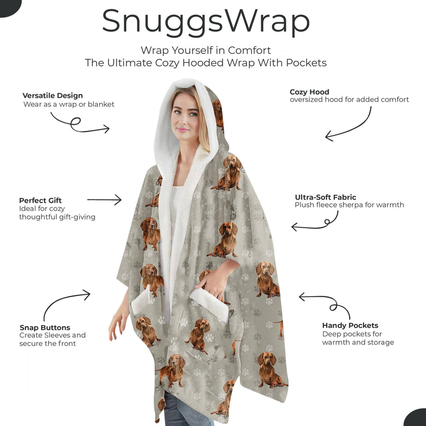 Dachshund, Red Snugg Wraps with Hoodie – Ultra Soft Sherpa Fleece Wrap for Pet Lovers