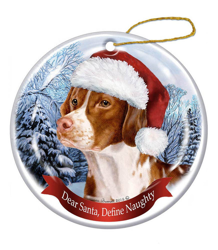 Brittany Santa Hat Dog Porcelain Ornament