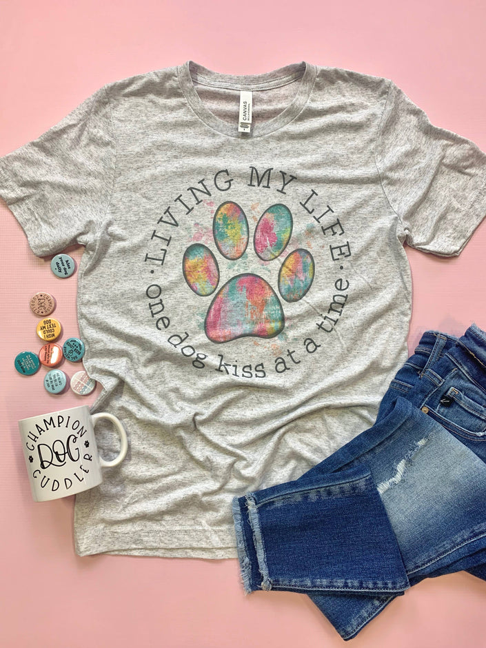 Living My Life One Dog Kiss at a Time Tee Shirt