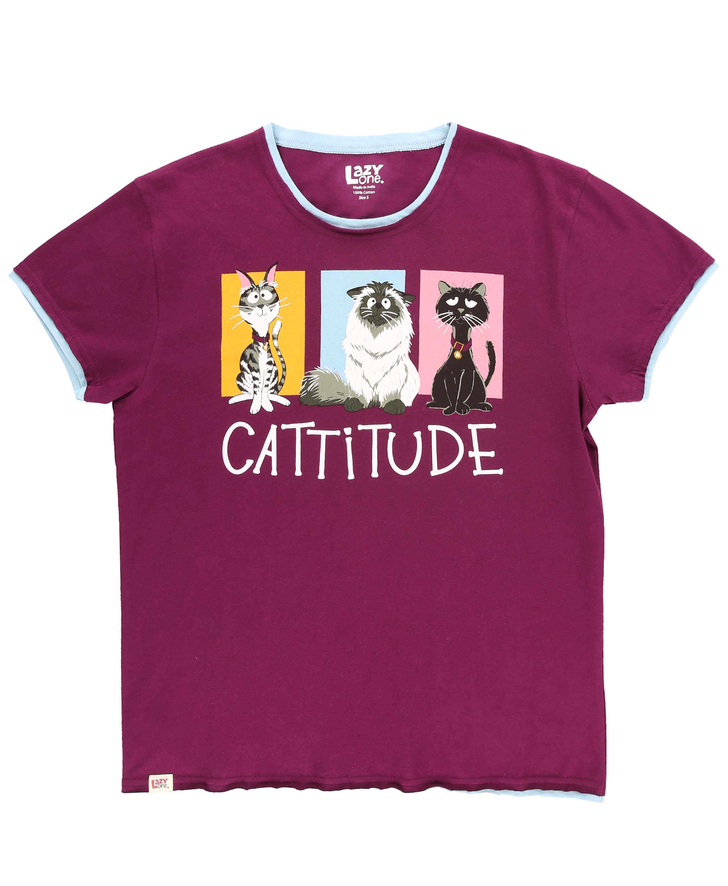 PJ Tee Catitude Blue Women's Regular Fit PJ Shirt