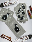 Black and white Cat, oven mitt set