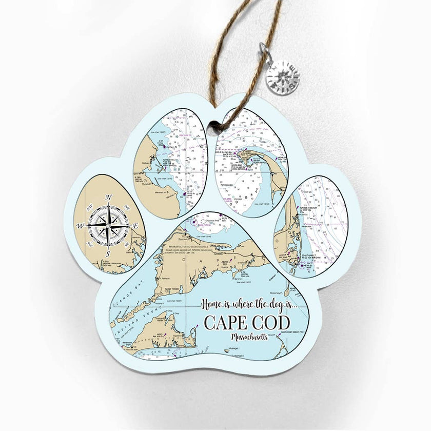 Wood Paw Print Ornament with Map Custom Location!
