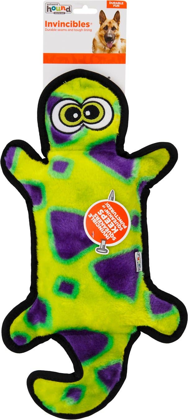 Outward Hound Invincibles Gecko Durable Plush Toy Green MED