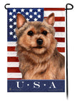 This Norwich Terrier Grizzle USA American Garden Flag is a testament to the beauty of your favorite breed and the American Flag.