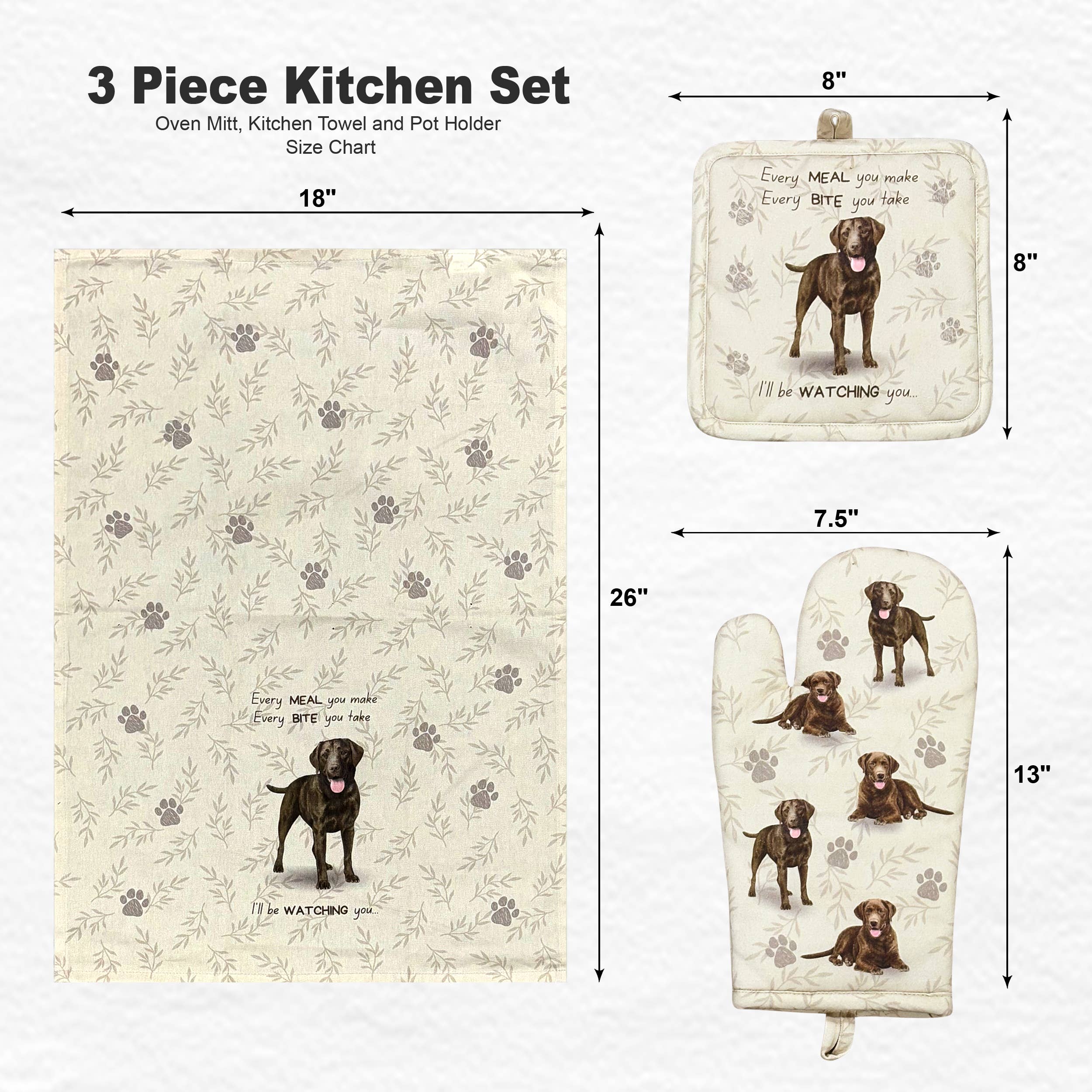 Labrador, chocolate, oven mitt set