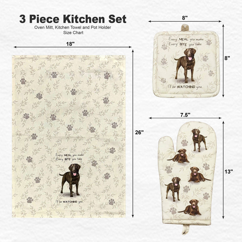 Labrador, chocolate, oven mitt set