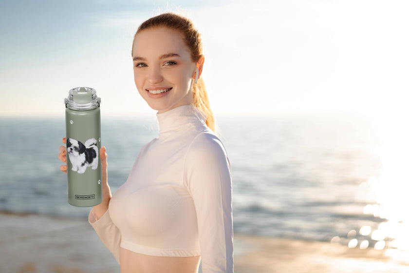 Shih Tzu Black White Stainless Steel Water Bottle 24 Oz. Serengeti