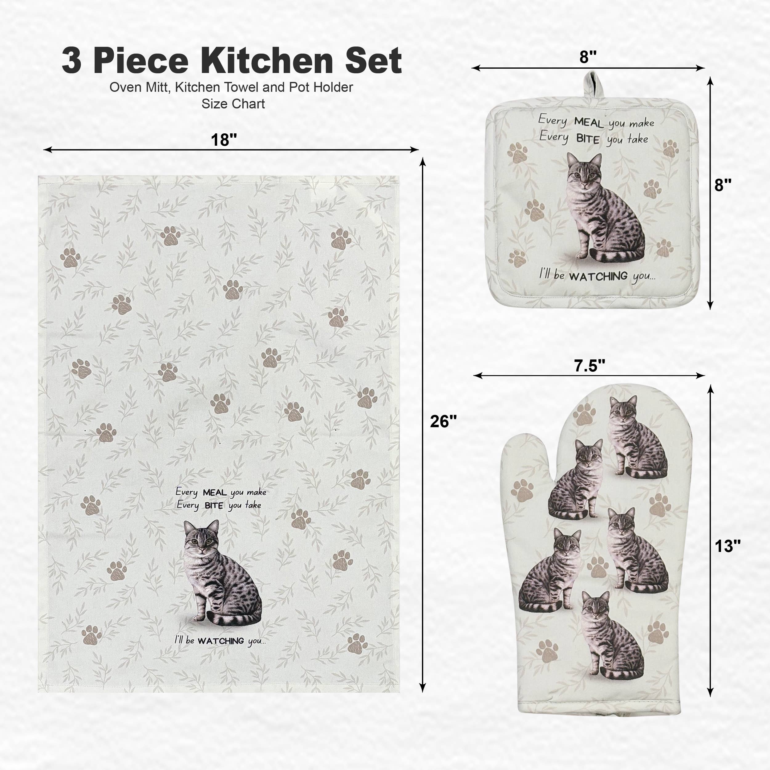 Tabby Silver, oven mitt set