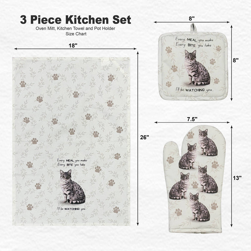 Tabby Silver, oven mitt set